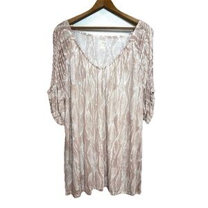 Jennifer Lopez Ruched Sleeve Top Feather Snake Print Blush Plus Size 2X NWT